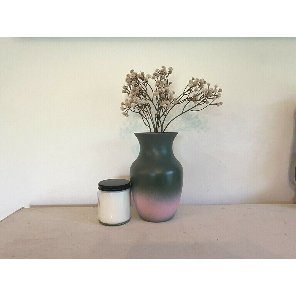 Modern Glass Flower Bud Vase 8" Green Pink Decor Hand Painted Vessel Cute Gift